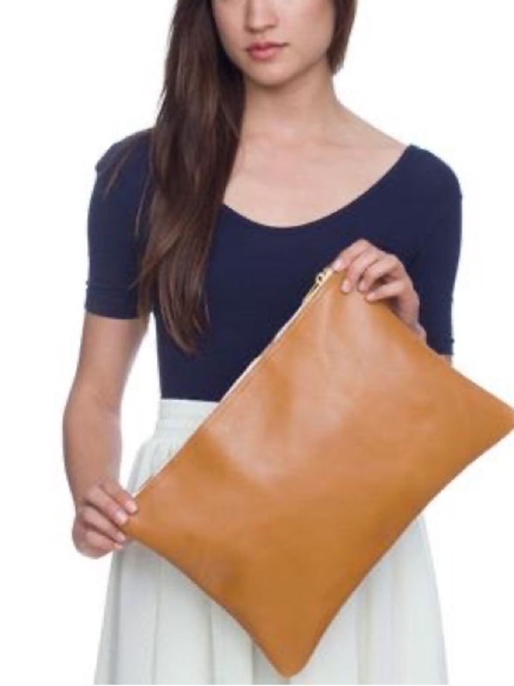 Clare Vivier California Leather Foldover Clutch | Cognac Brown